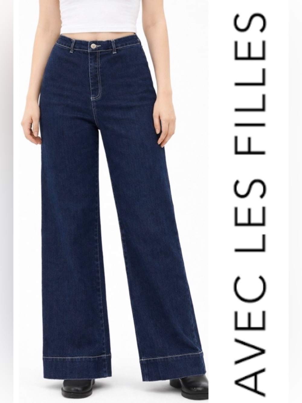 AVEC LES FILLES Anthropologie Wide Leg Baggy Oversized Dark Wash Jeans 28